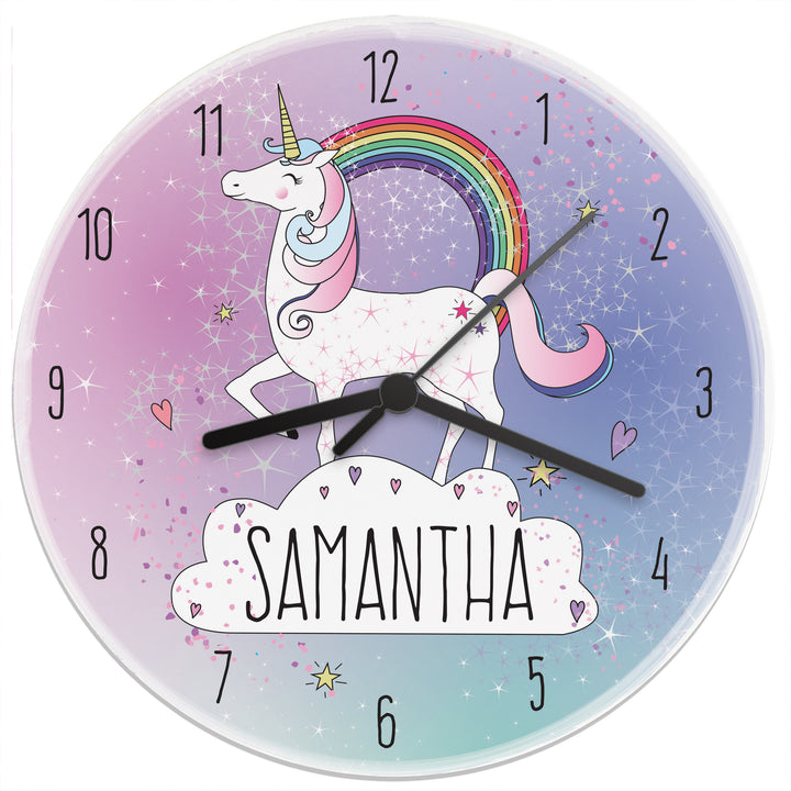 Buy Personalised Unicorn Wooden Clock at www.giftsfinder.co.uk