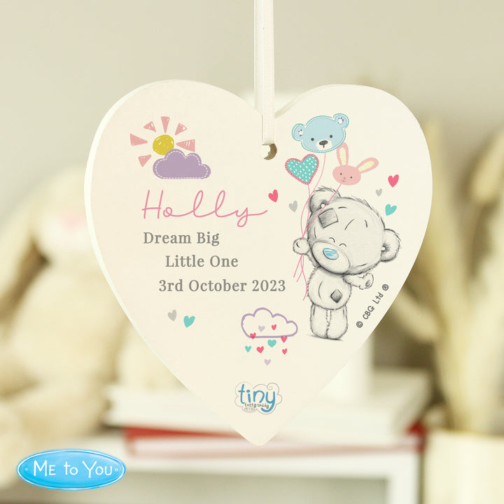 Buy Personalised Tiny Tatty Teddy Dream Big Pink Wooden Heart Decoration at www.giftsfinder.co.uk