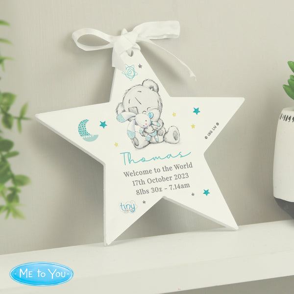 Buy Personalised Tiny Tatty Teddy Dream Big Blue Wooden Star Decoration at www.giftsfinder.co.uk