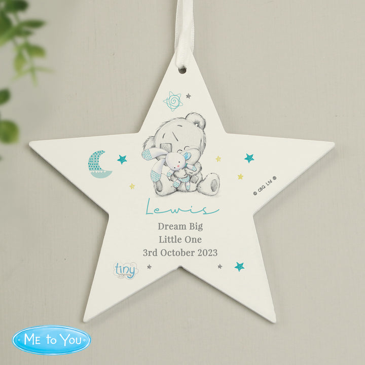 Personalised Tiny Tatty Teddy Dream Big Blue Wooden Star Decoration - part of the Gifts Finder Personalised Ornaments & Keepsakes collection