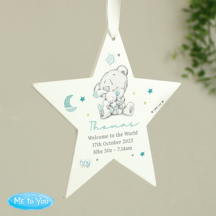 Personalised Tiny Tatty Teddy Dream Big Blue Wooden Star Decoration - part of the Gifts Finder Personalised Ornaments & Keepsakes collection