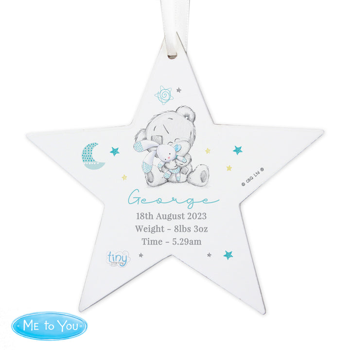 Personalised Tiny Tatty Teddy Dream Big Blue Wooden Star Decoration - part of the Gifts Finder Personalised Ornaments & Keepsakes collection