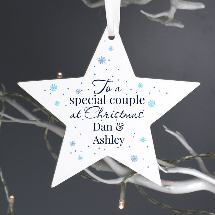 Buy Personalised Special Couple Wooden Star Decoration at www.giftsfinder.co.uk