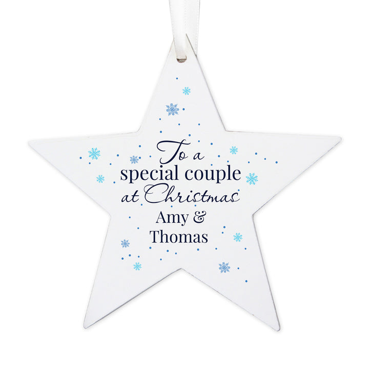 Buy Personalised Special Couple Wooden Star Decoration at www.giftsfinder.co.uk