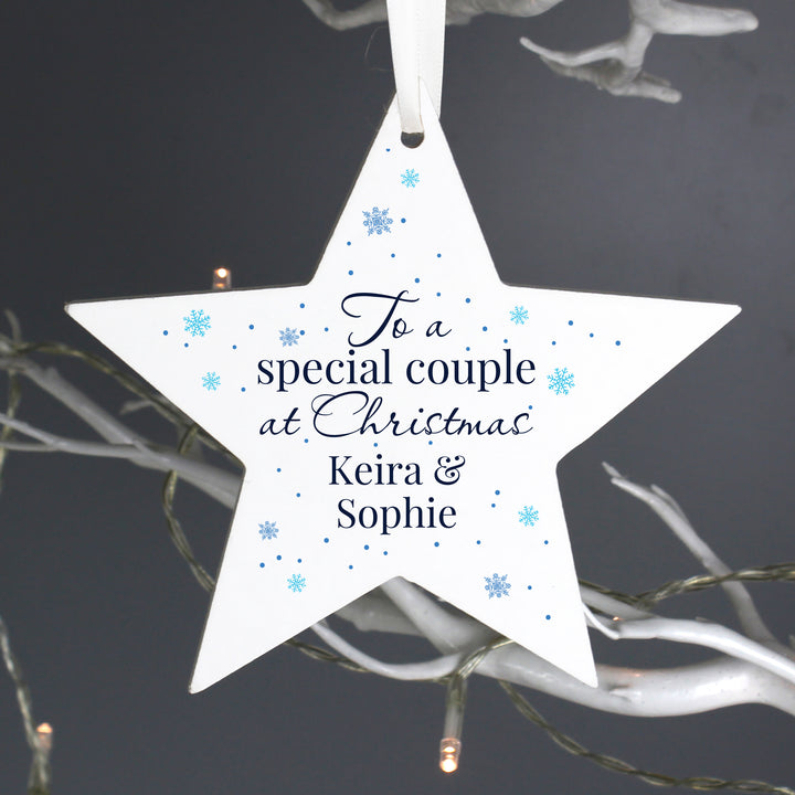 Buy Personalised Special Couple Wooden Star Decoration at www.giftsfinder.co.uk