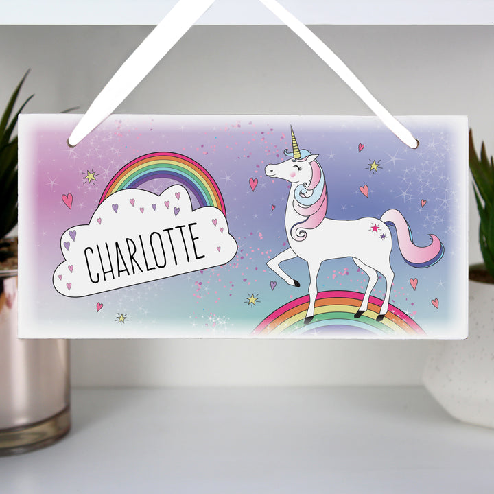 Buy Personalised Unicorn Wooden Sign at www.giftsfinder.co.uk