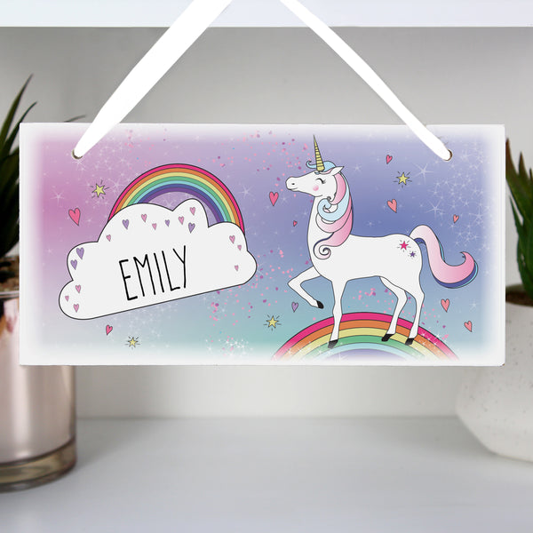 Buy Personalised Unicorn Wooden Sign at www.giftsfinder.co.uk