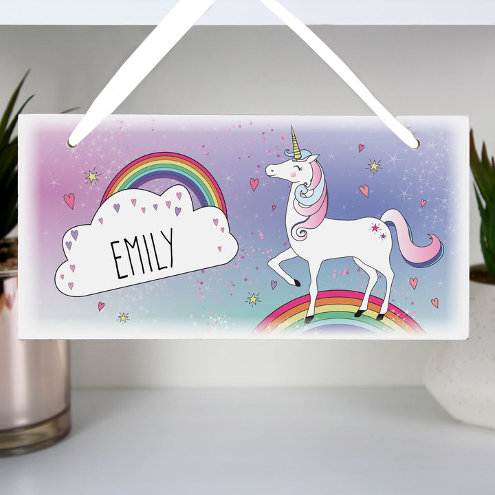 Buy Personalised Unicorn Wooden Sign at www.giftsfinder.co.uk