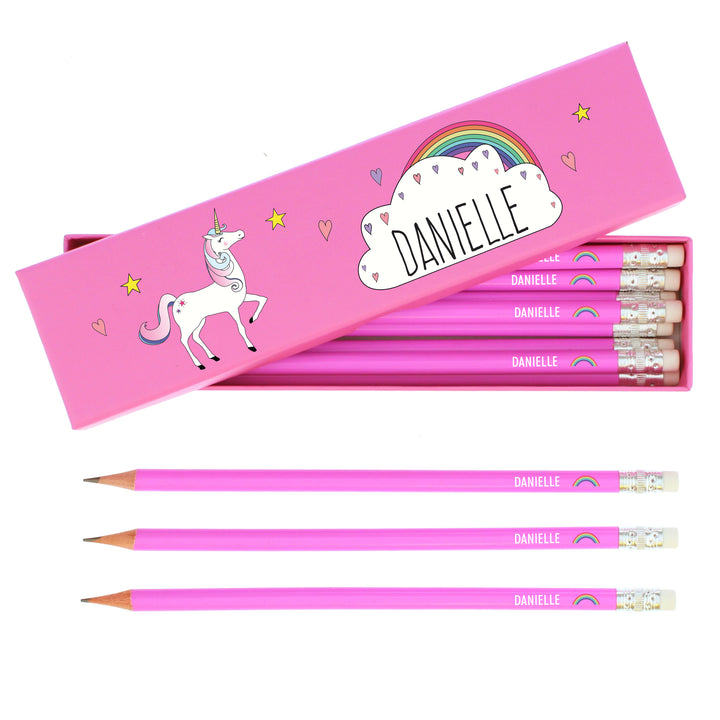 Buy Personalised Unicorn Box of 12 Pink HB Pencils at www.giftsfinder.co.uk