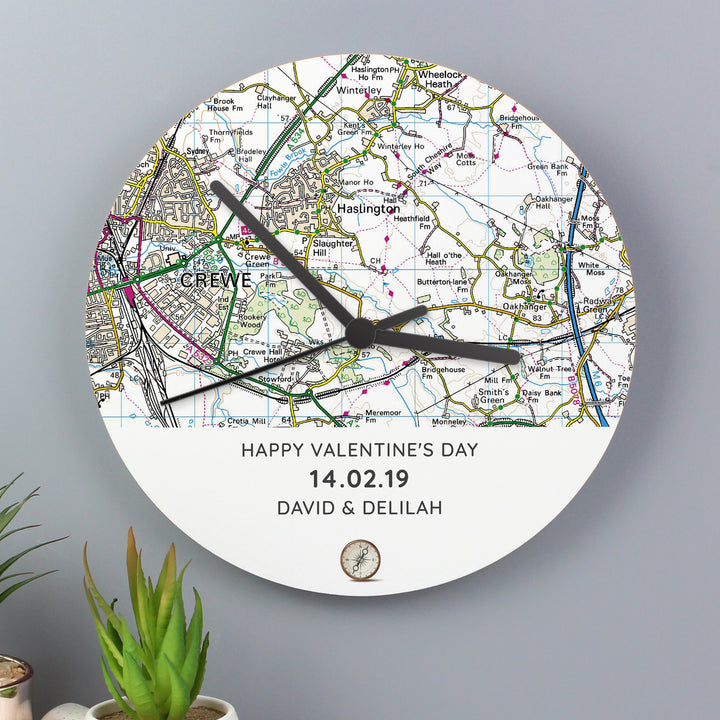 Personalised Present Day Map Compass Wooden Clock - part of the Gifts Finder Personalised Wooden Clocks collection