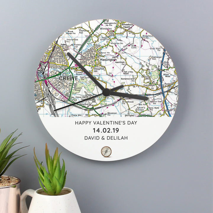 Personalised Present Day Map Compass Wooden Clock - part of the Gifts Finder Personalised Wooden Clocks collection