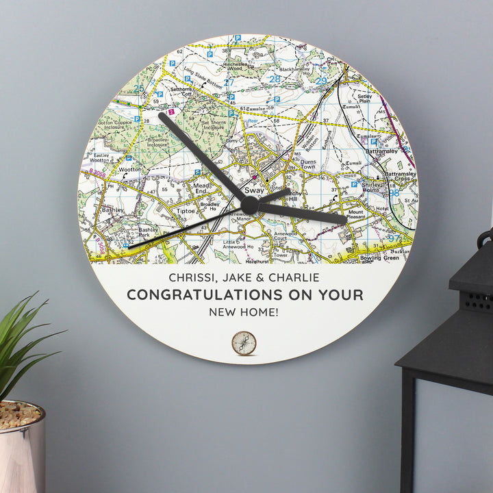 Personalised Present Day Map Compass Wooden Clock - part of the Gifts Finder Personalised Wooden Clocks collection