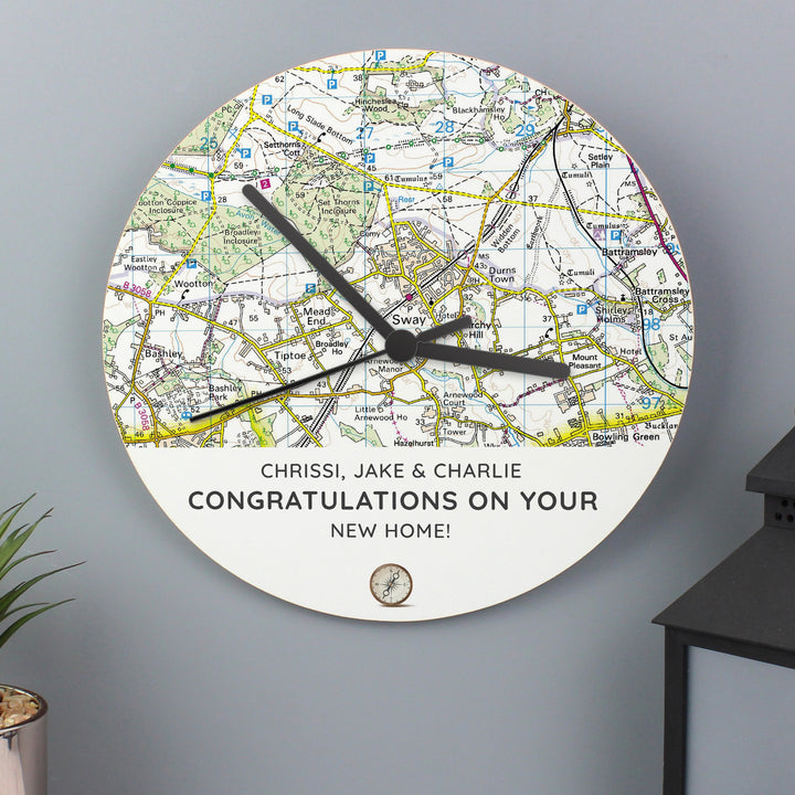 Personalised Present Day Map Compass Wooden Clock - part of the Gifts Finder Personalised Wooden Clocks collection