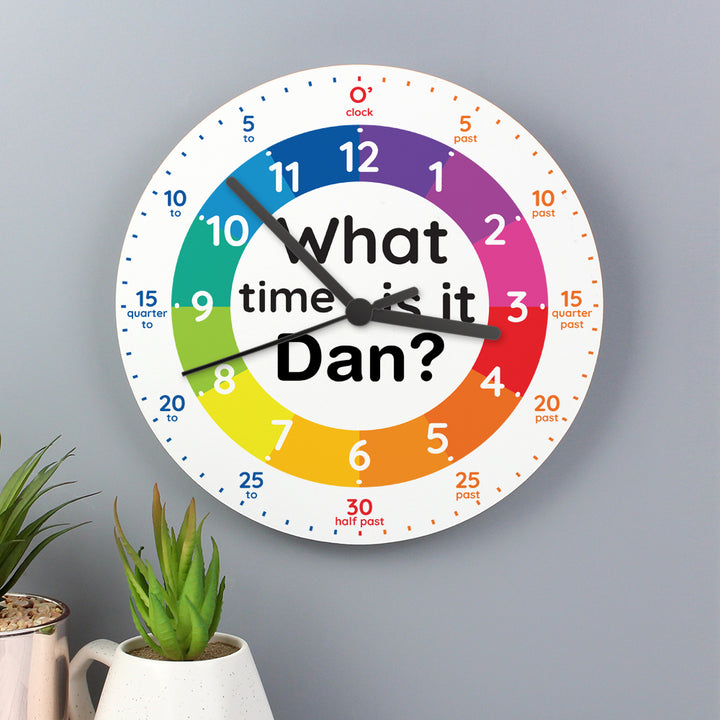 Personalised What Time Is It? Wooden Clock - part of the Gifts Finder Personalised Wooden Clocks collection