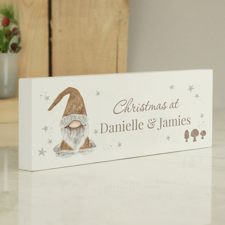 Buy Personalised Scandinavian Christmas Gnome Wooden Block Sign at www.giftsfinder.co.uk