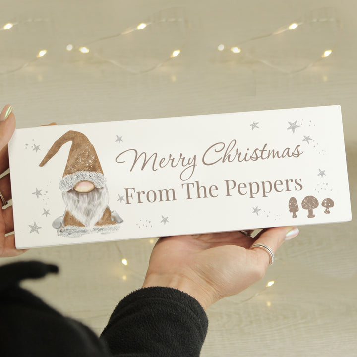 Buy Personalised Scandinavian Christmas Gnome Wooden Block Sign at www.giftsfinder.co.uk