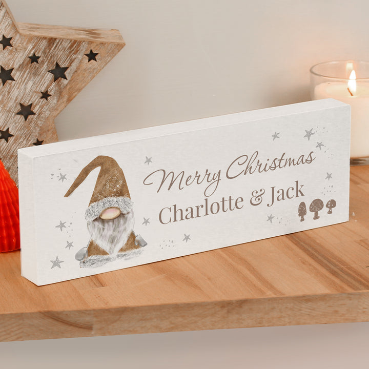 Buy Personalised Scandinavian Christmas Gnome Wooden Block Sign at www.giftsfinder.co.uk