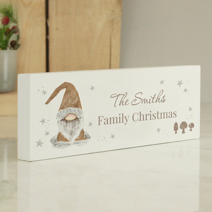 Buy Personalised Scandinavian Christmas Gnome Wooden Block Sign at www.giftsfinder.co.uk