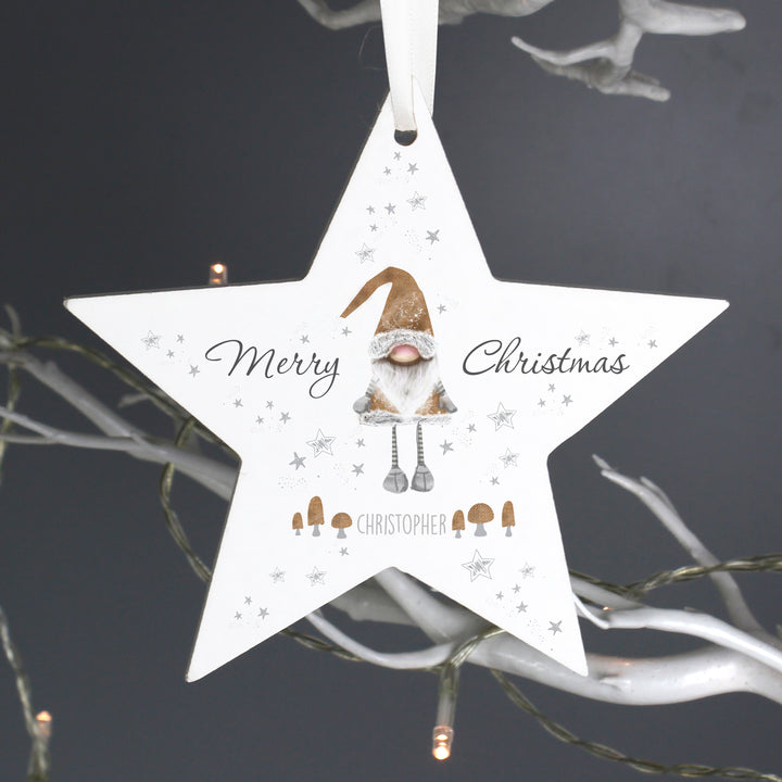 Buy Personalised Scandinavian Christmas Gnome Wooden Star Decoration at www.giftsfinder.co.uk