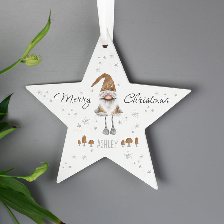 Buy Personalised Scandinavian Christmas Gnome Wooden Star Decoration at www.giftsfinder.co.uk