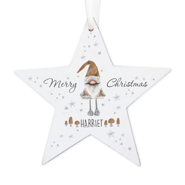 Buy Personalised Scandinavian Christmas Gnome Wooden Star Decoration at www.giftsfinder.co.uk