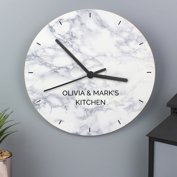 Buy Personalised Marble Effect Wooden Clock at www.giftsfinder.co.uk