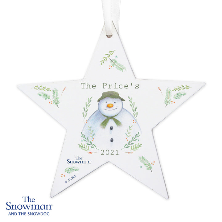 Buy Personalised The Snowman Winter Garden Wooden Star Decoration at www.giftsfinder.co.uk