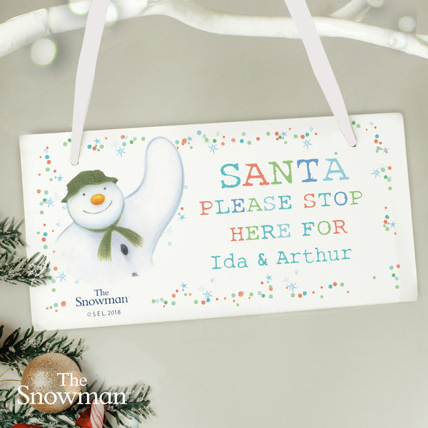 Buy Personalised The Snowman Let it Snow Santa Stop Here Wooden Sign at www.giftsfinder.co.uk