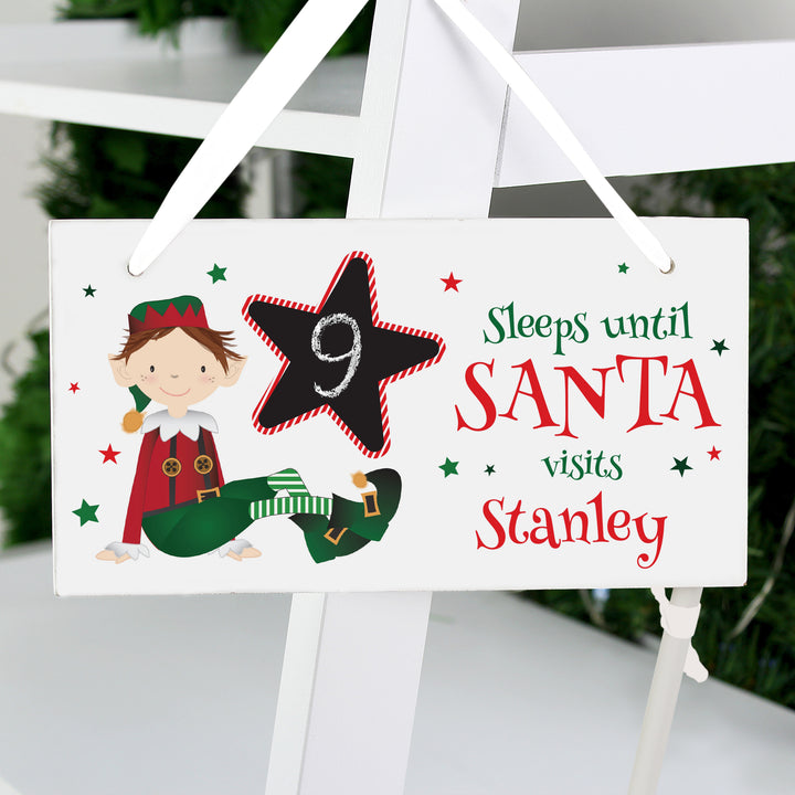 Buy Personalised Elf Christmas Chalk Countdown Wooden Sign available now at www.giftsfinder.co.uk