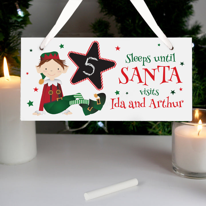 Buy Personalised Elf Christmas Chalk Countdown Wooden Sign available now at www.giftsfinder.co.uk