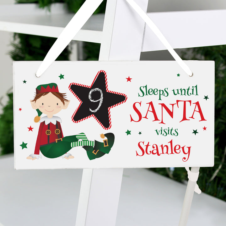 Buy Personalised Elf Christmas Chalk Countdown Wooden Sign available now at www.giftsfinder.co.uk