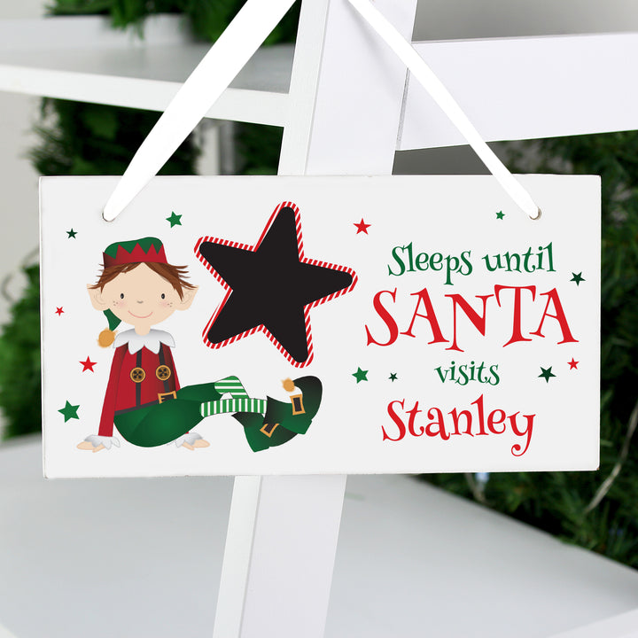 Buy Personalised Elf Christmas Chalk Countdown Wooden Sign available now at www.giftsfinder.co.uk