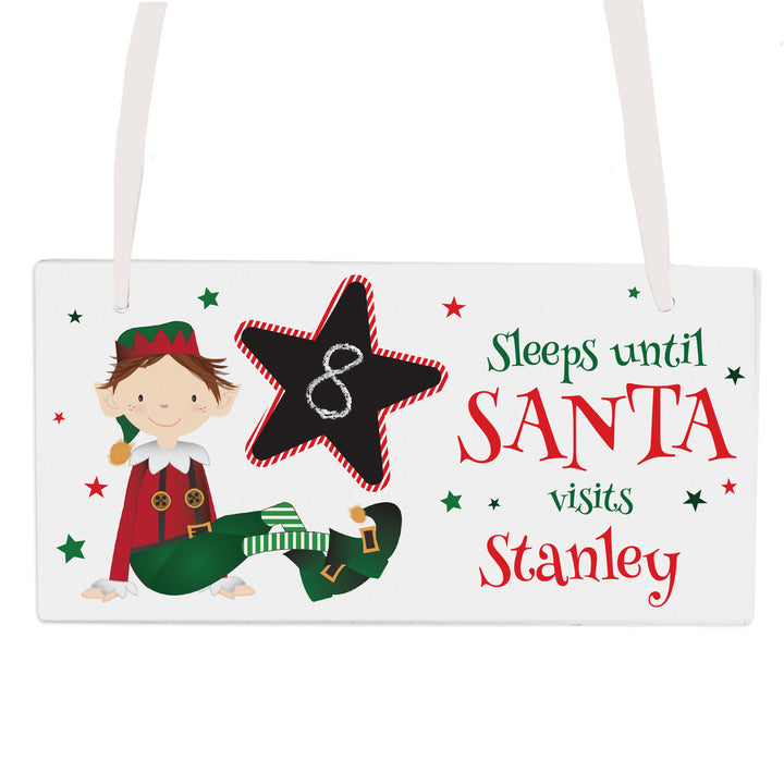 Buy Personalised Elf Christmas Chalk Countdown Wooden Sign available now at www.giftsfinder.co.uk