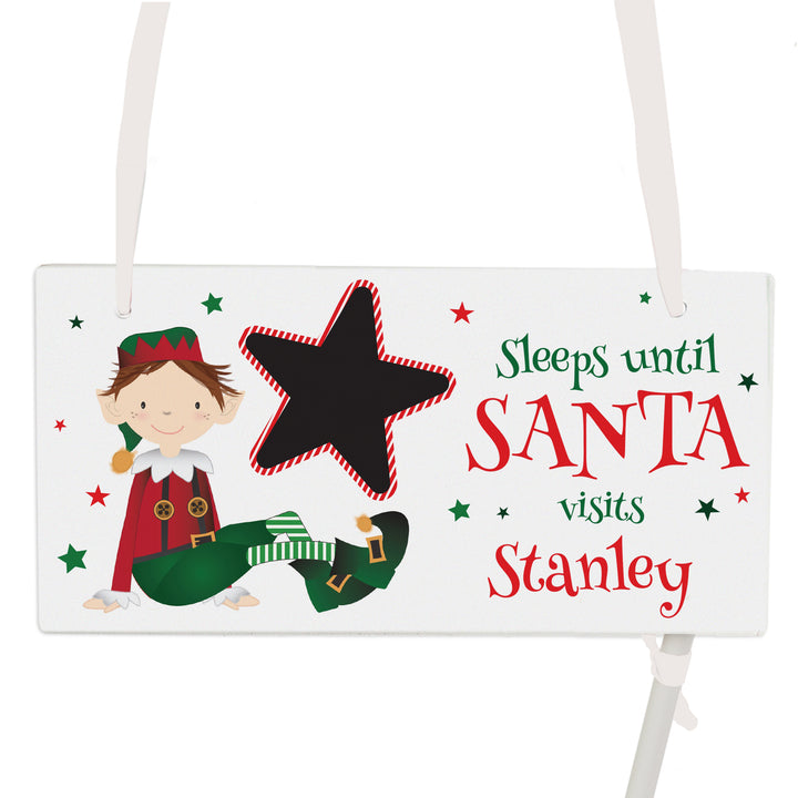 Buy Personalised Elf Christmas Chalk Countdown Wooden Sign available now at www.giftsfinder.co.uk