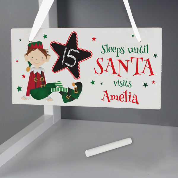 Buy Personalised Elf Christmas Chalk Countdown Wooden Sign available now at www.giftsfinder.co.uk