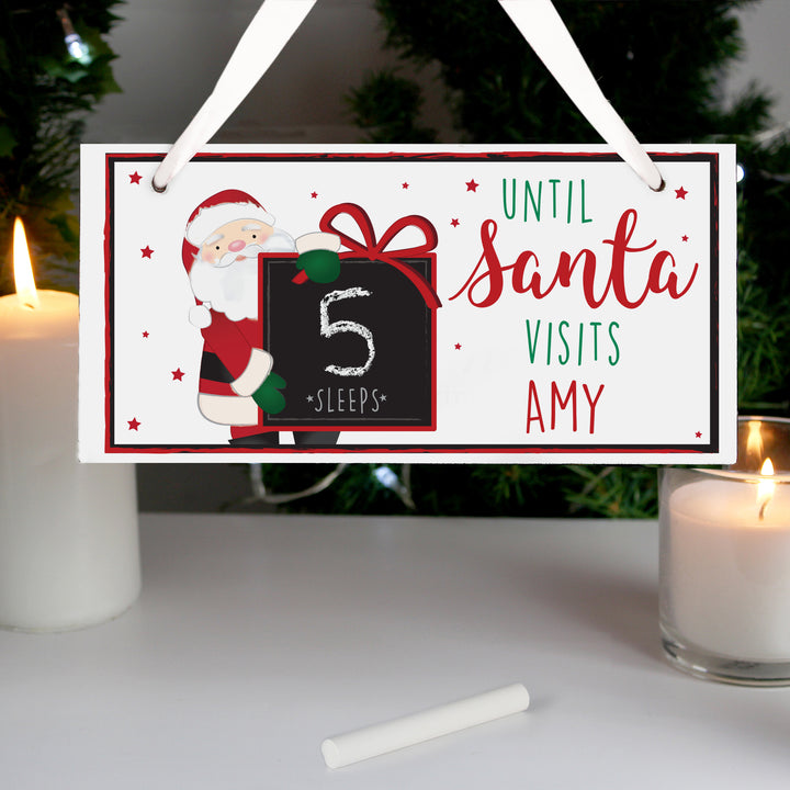 Personalised Santa Christmas Chalk Countdown Wooden Block