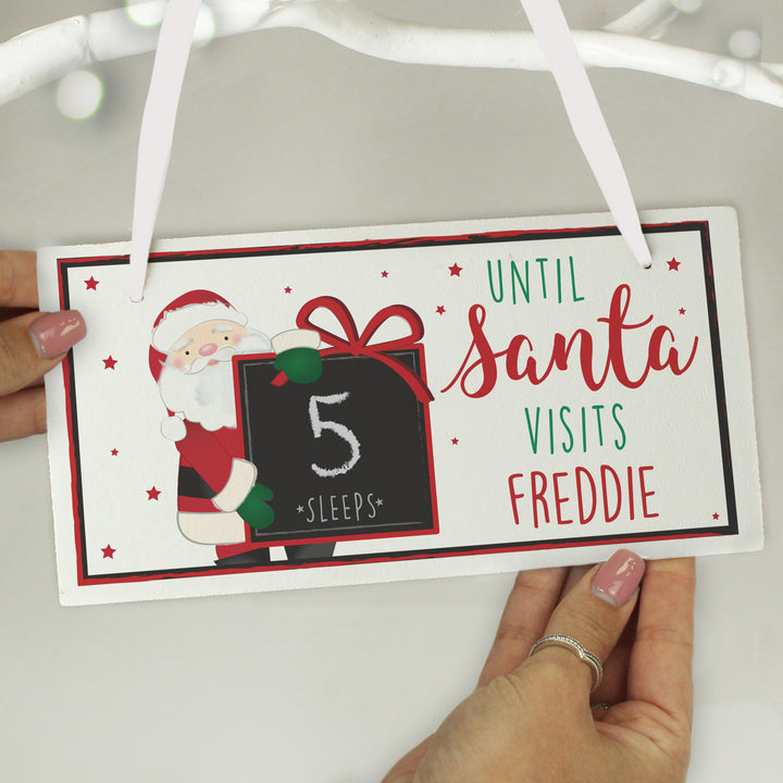 Personalised Santa Christmas Chalk Countdown Wooden Block