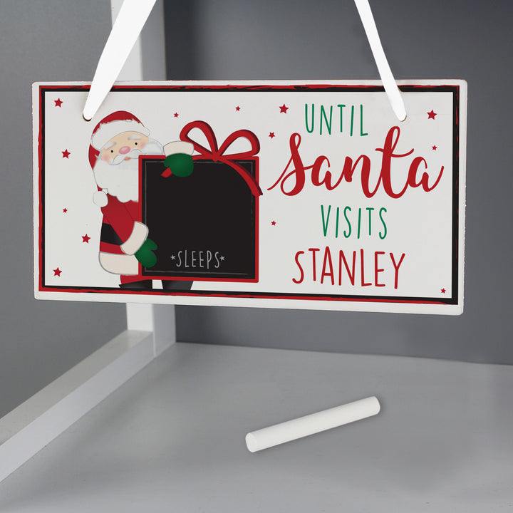 Buy Personalised Santa Christmas Chalk Countdown Wooden Block Sign at www.giftsfinder.co.uk