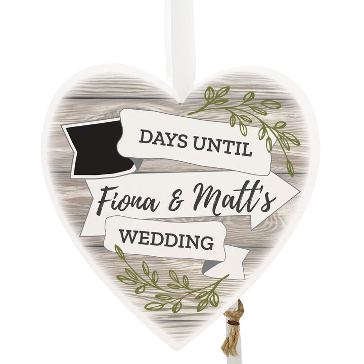 Buy Personalised White Arrow Banner Chalk Countdown Wooden Heart Decoration at www.giftsfinder.co.uk