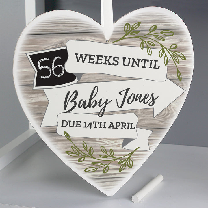 Buy Personalised White Arrow Banner Chalk Countdown Wooden Heart Decoration at www.giftsfinder.co.uk