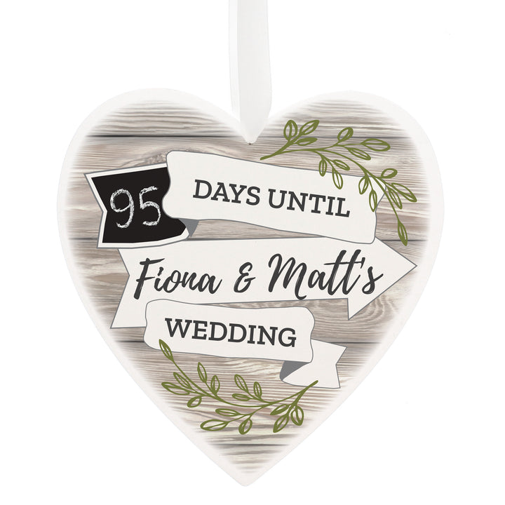 Buy Personalised White Arrow Banner Chalk Countdown Wooden Heart Decoration at www.giftsfinder.co.uk