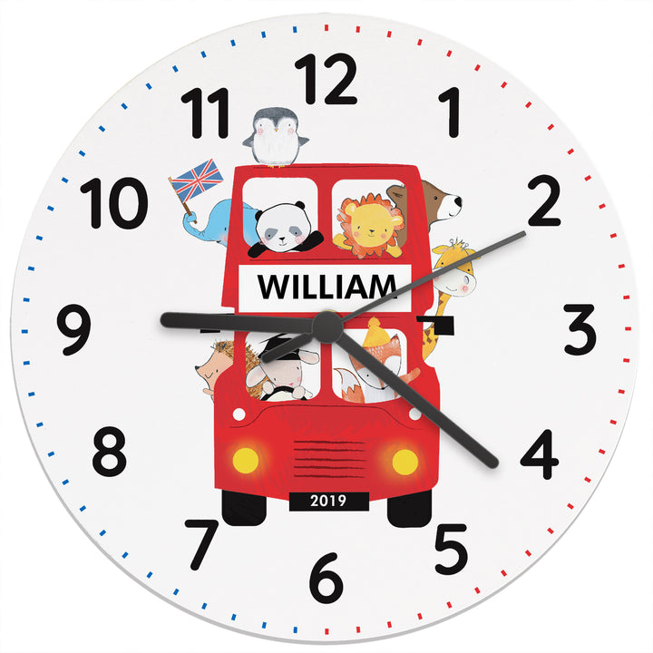 Personalised London Animal Bus Wooden Clock - part of the Gifts Finder Personalised Wooden Clocks collection