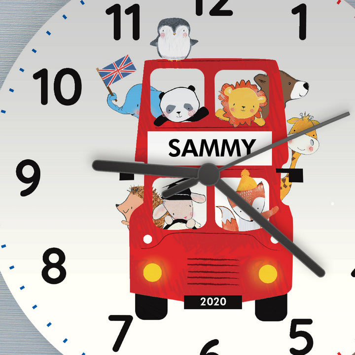 Personalised London Animal Bus Wooden Clock - part of the Gifts Finder Personalised Wooden Clocks collection