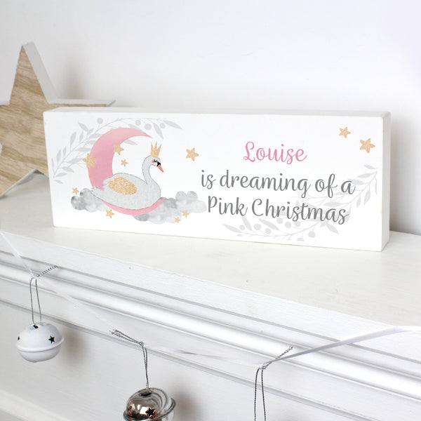 Buy Personalised Swan Lake Wooden Block Sign at www.giftsfinder.co.uk