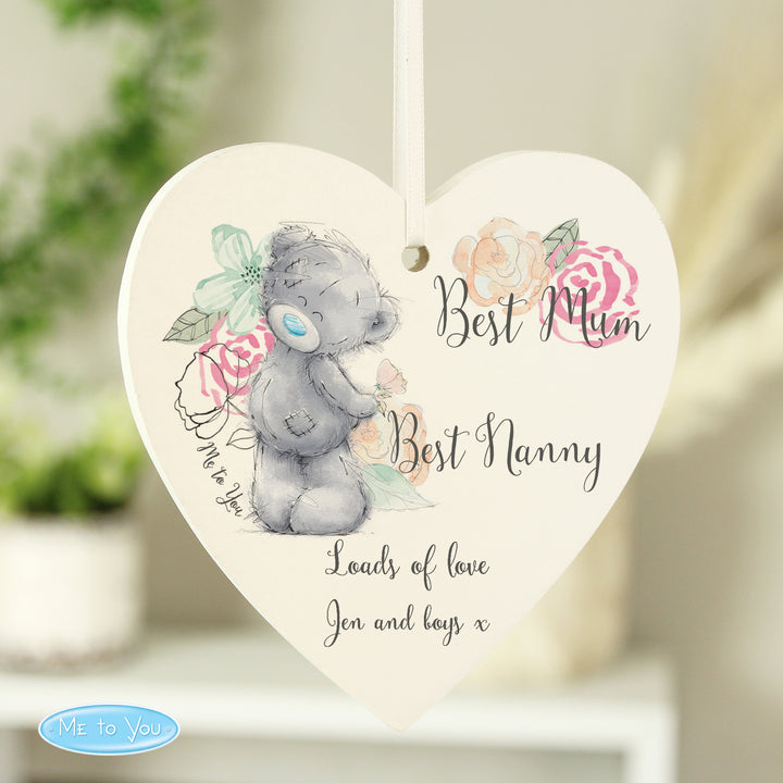 Personalised Me To You Floral Wooden Heart Decoration - part of the Personalised Heart Decorations collection