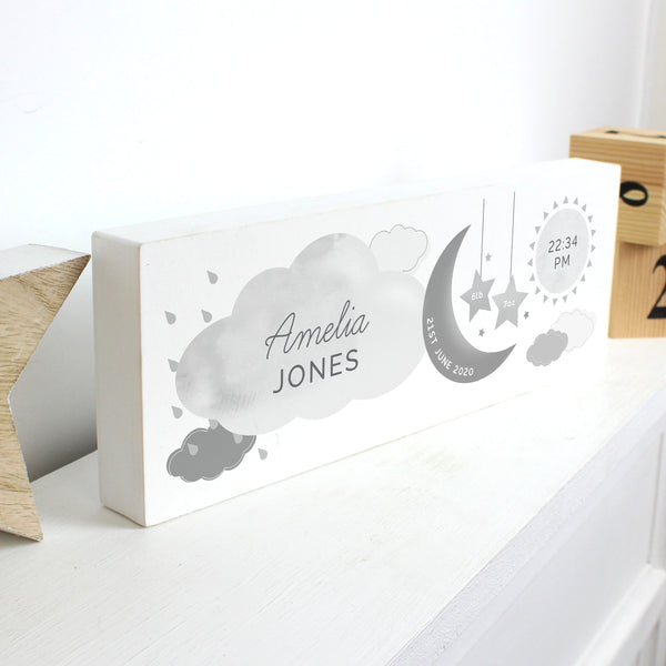 Personalised New Baby Moon & Stars Wooden Block Nursery Sign - part of the Personalised House Signs & Plaques collection