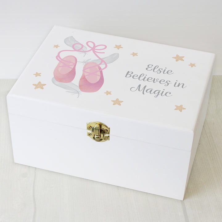 Buy Personalised Swan Lake Ballet White Wooden Keepsake Box at www.giftsfinder.co.uk