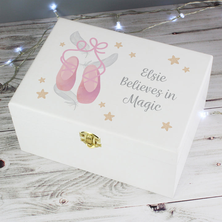 Buy Personalised Swan Lake Ballet White Wooden Keepsake Box at www.giftsfinder.co.uk