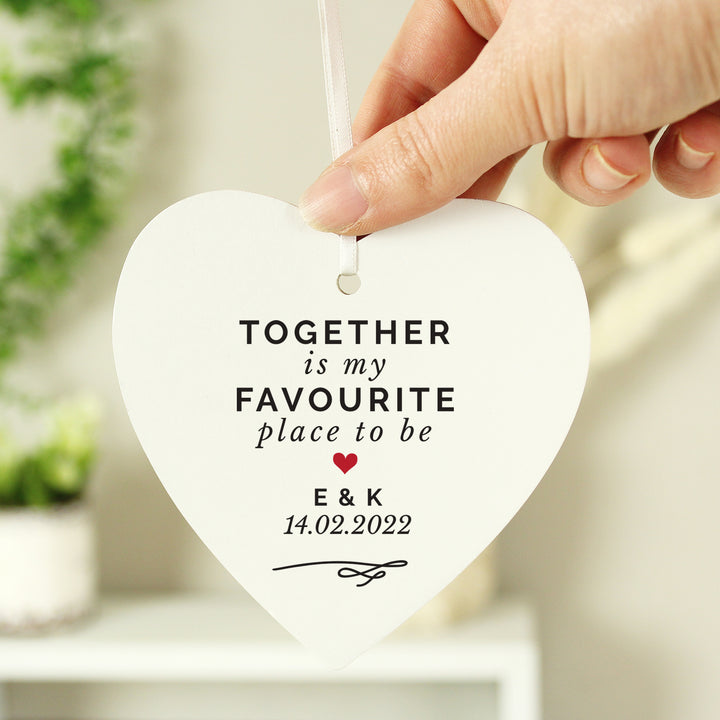 Buy Personalised Together Is My Favorite Place Wooden Heart Decoration at www.giftsfinder.co.uk