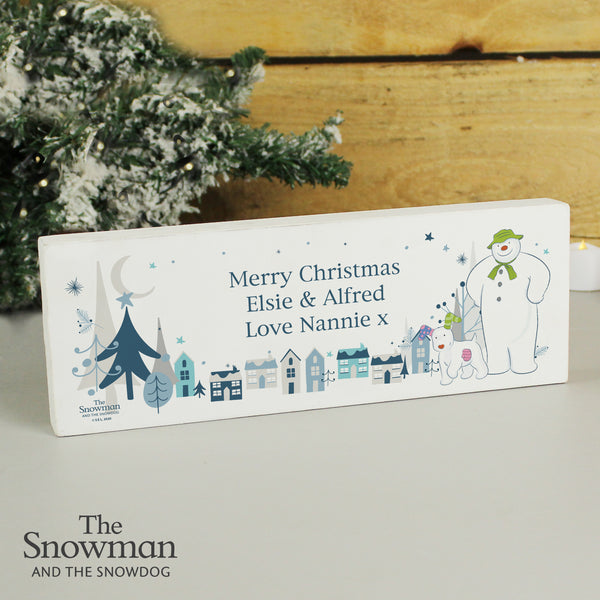 Personalised The Snowman And The Snowdog Wooden Block Sign - part of the Personalised House Signs & Plaques collection